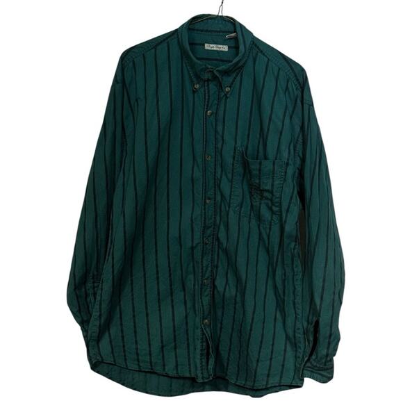 Vintage Bugle Boy Co. Striped Button Down Shirt Men’s L Faded Green Crest Logo - Picture 3 of 9